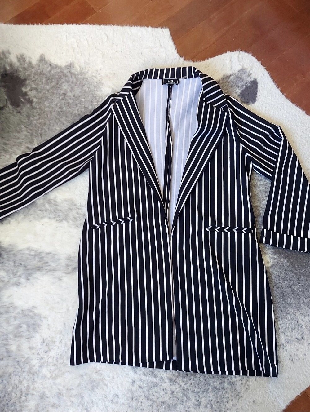 Have Black and White Vertical-Strip Blazer Jacket